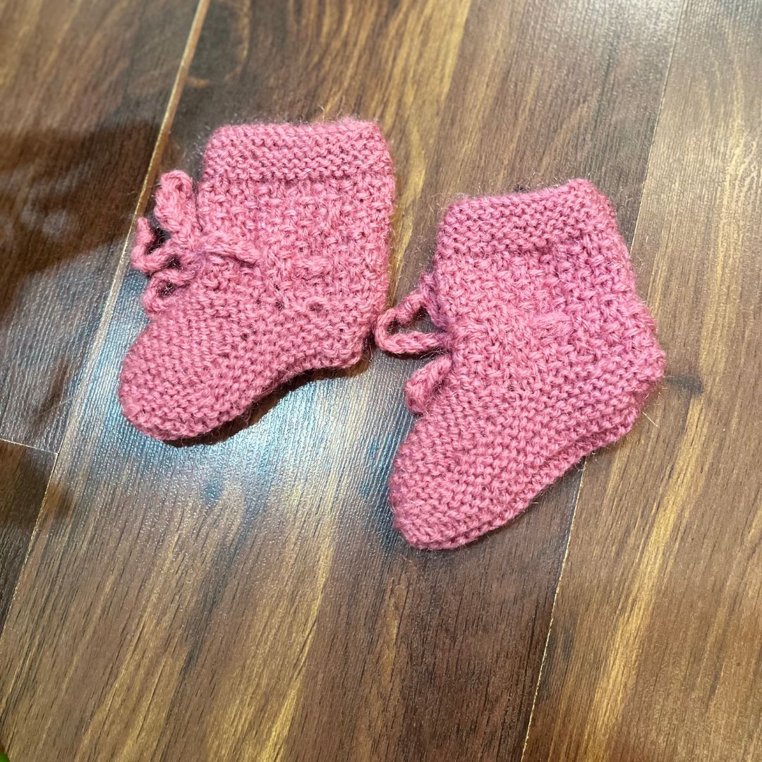 Salmon Pink hand-knitted three piece soft woollen infant set