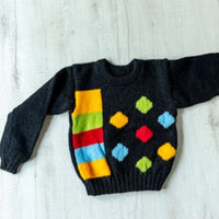 Thumbnail for Black With Multicolour Design Woollen Handknitted Infant Pullover