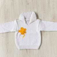 Thumbnail for White Woollen Handknitted Sweater with Yellow Pollover For Infant