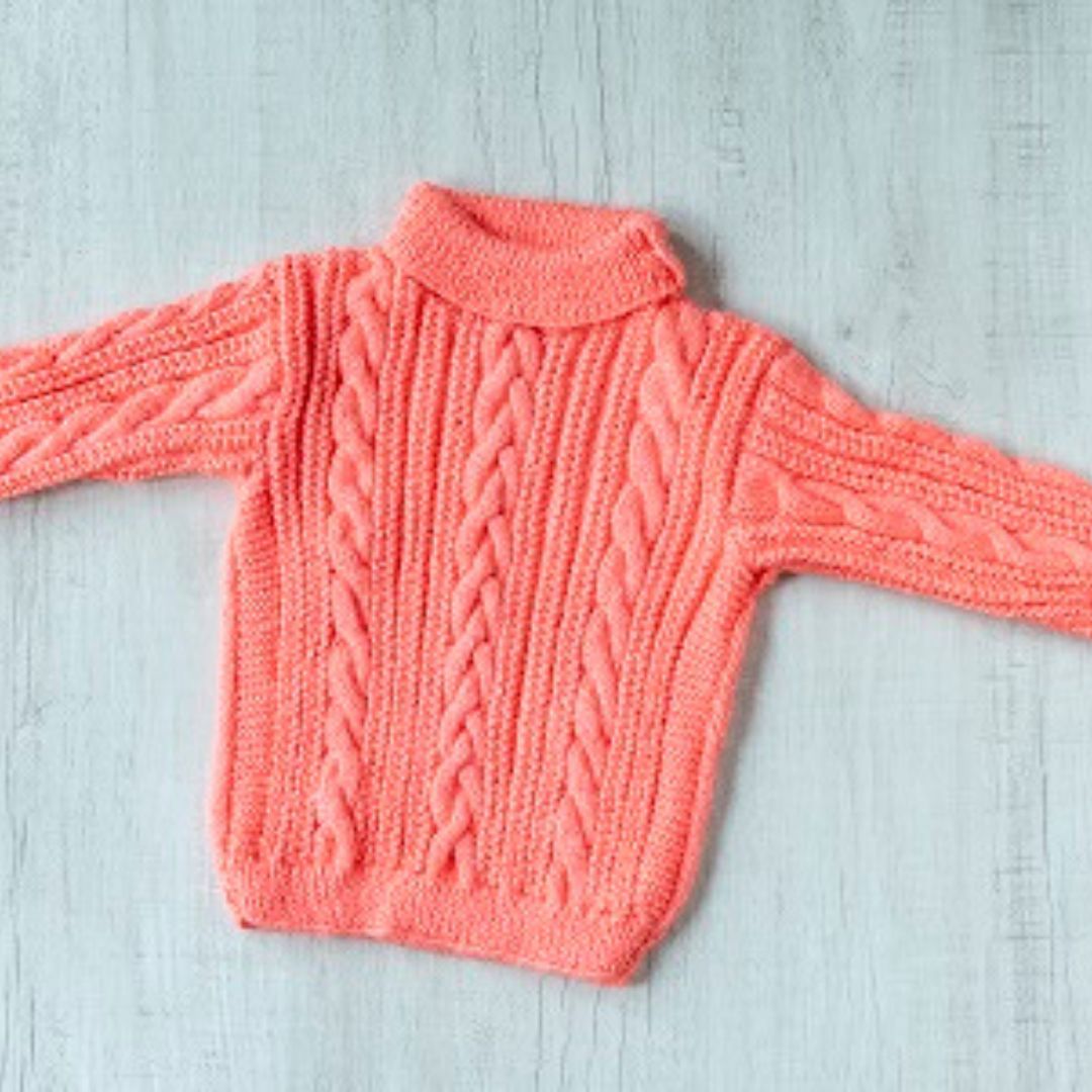 Peach Woollen Hand Knitted Full Sleeves infant Pullover