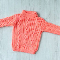 Thumbnail for Peach Woollen Hand Knitted Full Sleeves infant Pullover