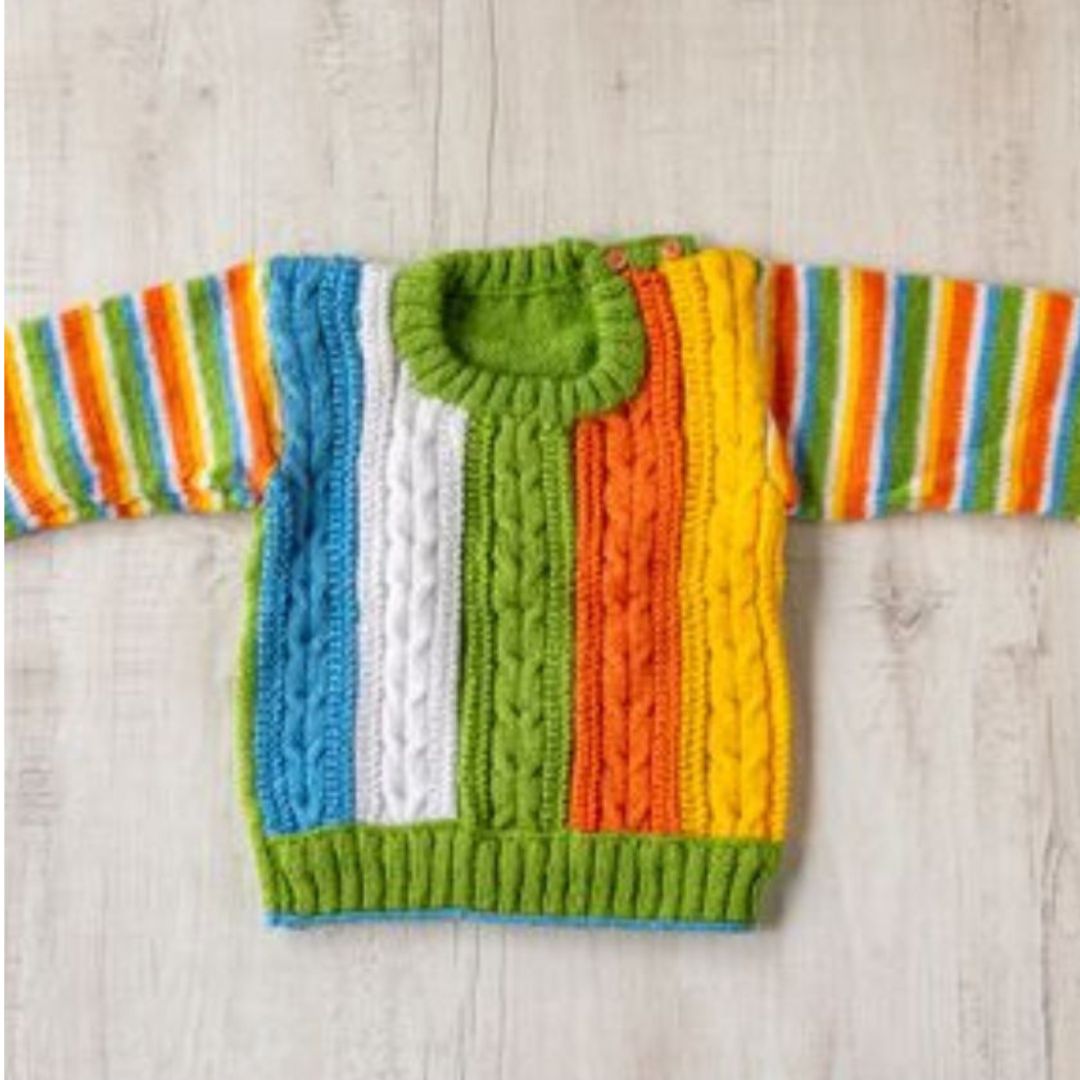 Multi Colour Woollen Hand Knitted Full Sleeves Pullover