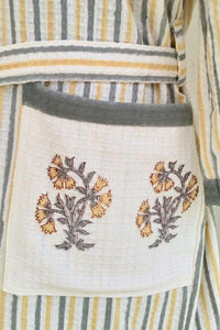 Thumbnail for Grey Strip Premium Cotton Hand Block Printed Bathrobe