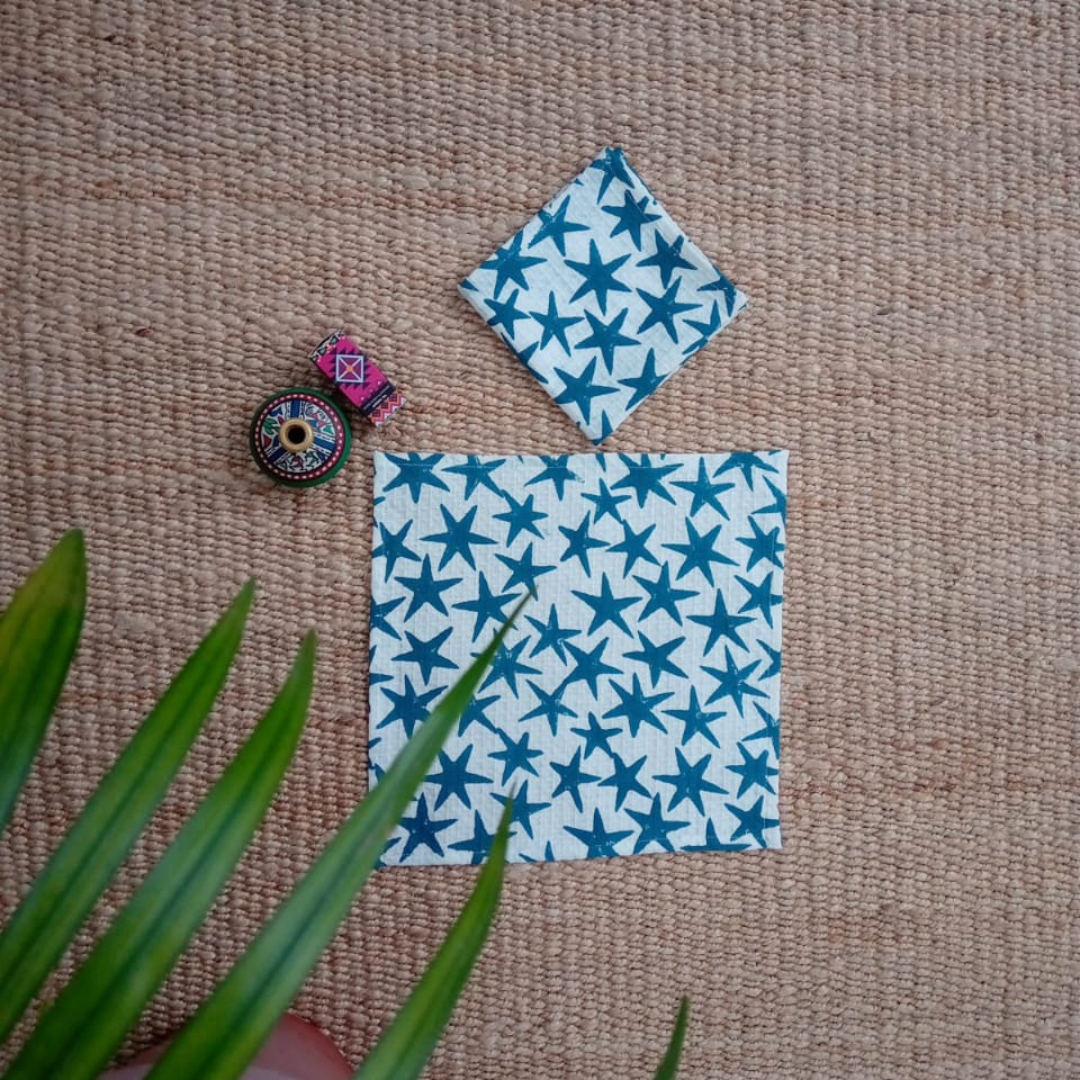 Blue Star Print Premium Cotton Face Towel (set of 2)