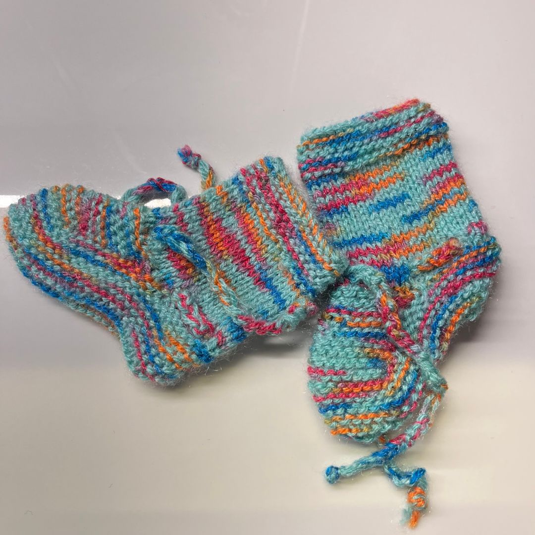 Multi Coloured Woollen Hand-Knitted Three Piece Infant Set