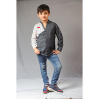 Thumbnail for Basic Blue Laycra Denim Designer Polka Dot Full Sleeves Shirt with Heart Embroydri For Boys