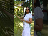 Apple Green White Cotton Dress With Pockets For Women