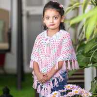 Thumbnail for Pink & Shaded Hand-Knitted Soft Woollen Poncho For Girl's