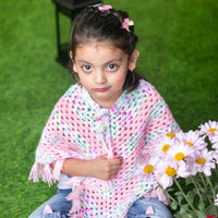 Thumbnail for Pink & Shaded Hand-Knitted Soft Woollen Poncho For Girl's