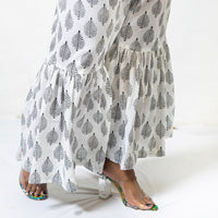 Thumbnail for White And Black Two Piece Cotton Block Print Top And Sharara Monochrome Co-Ord Set For Women