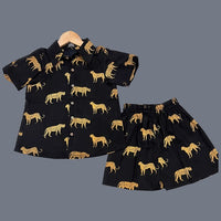 Thumbnail for Black Cheetah Print Shirt Shorts Boy’s Co-ord Set