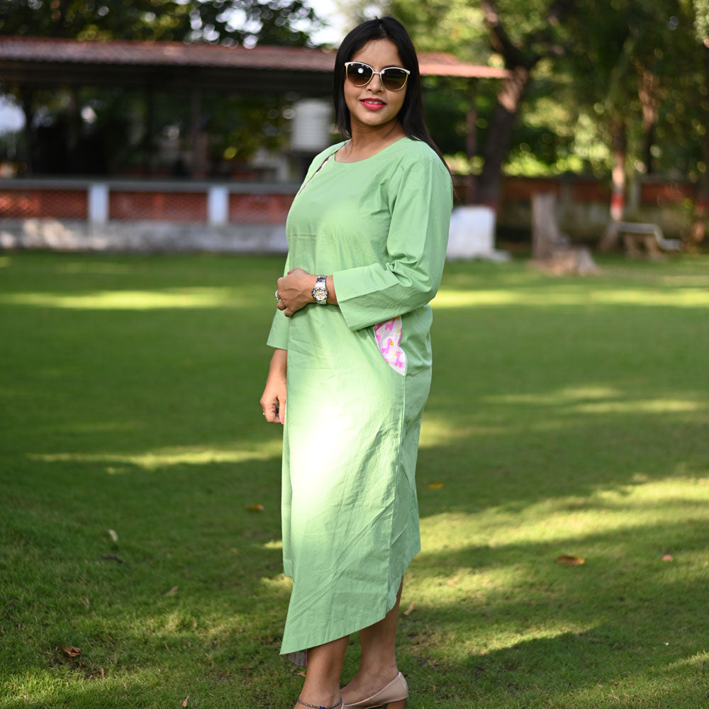Pista Green Uneven Hemline Mid Length Dress for Women