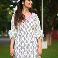 Thumbnail for White & Pink Block Printed Dress For Women