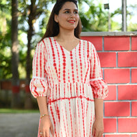 Thumbnail for Red & White Cotton Shibori, Tiered Dress for Women