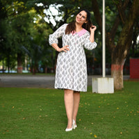 Thumbnail for White & Pink Block Printed Dress For Women