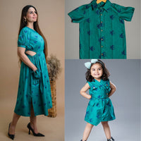 Thumbnail for Mom, Son & Daughter Teal Blue cotton lycra co-ord set trio
