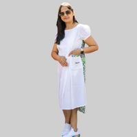 Thumbnail for Apple Green White Cotton Dress With Pockets For Women