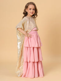 Thumbnail for Three Piece Pink and Gold Party Wear Lehnga Top Dupatta set