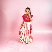 Thumbnail for Red White Tie Dye Gota Work Lehenga Skirt Top Set For Girls