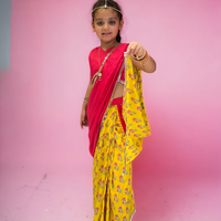 Thumbnail for Yellow Pink Pre-stitched Saree Blouse Set For Girls