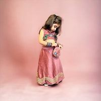 Thumbnail for Pink Velvet embroidered Lehanga Choli Set With Purse