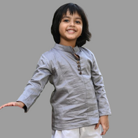 Thumbnail for Plain Grey Cotton Kurta Style Shirt For Boys