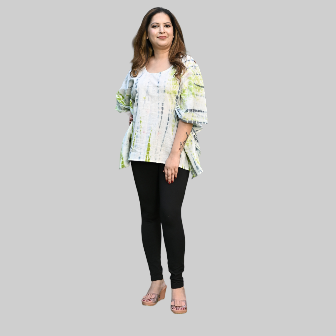 Green Cotton  Shibori Kaftan Top for Women