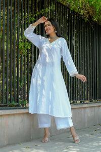Thumbnail for Nargis - White  Cotton Kurta Coord Set