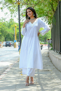 Thumbnail for Nargis - White  Cotton Kurta Coord Set