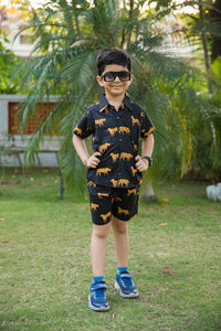 Thumbnail for Black Cheetah Print Shirt Shorts Boy’s Co-ord Set