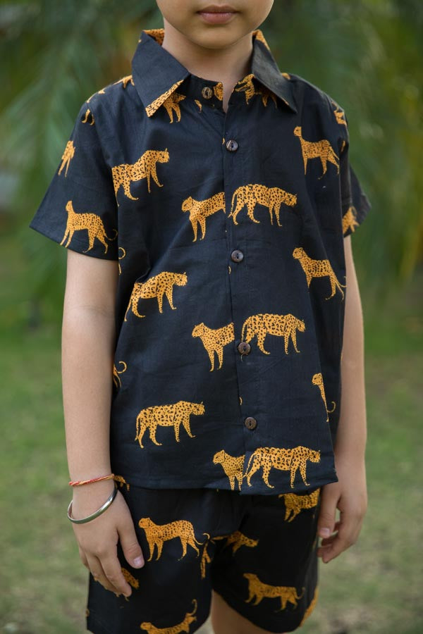 Black Cheetah Print Shirt Shorts Boy’s Co-ord Set