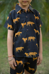 Thumbnail for Black Cheetah Print Shirt Shorts Boy’s Co-ord Set