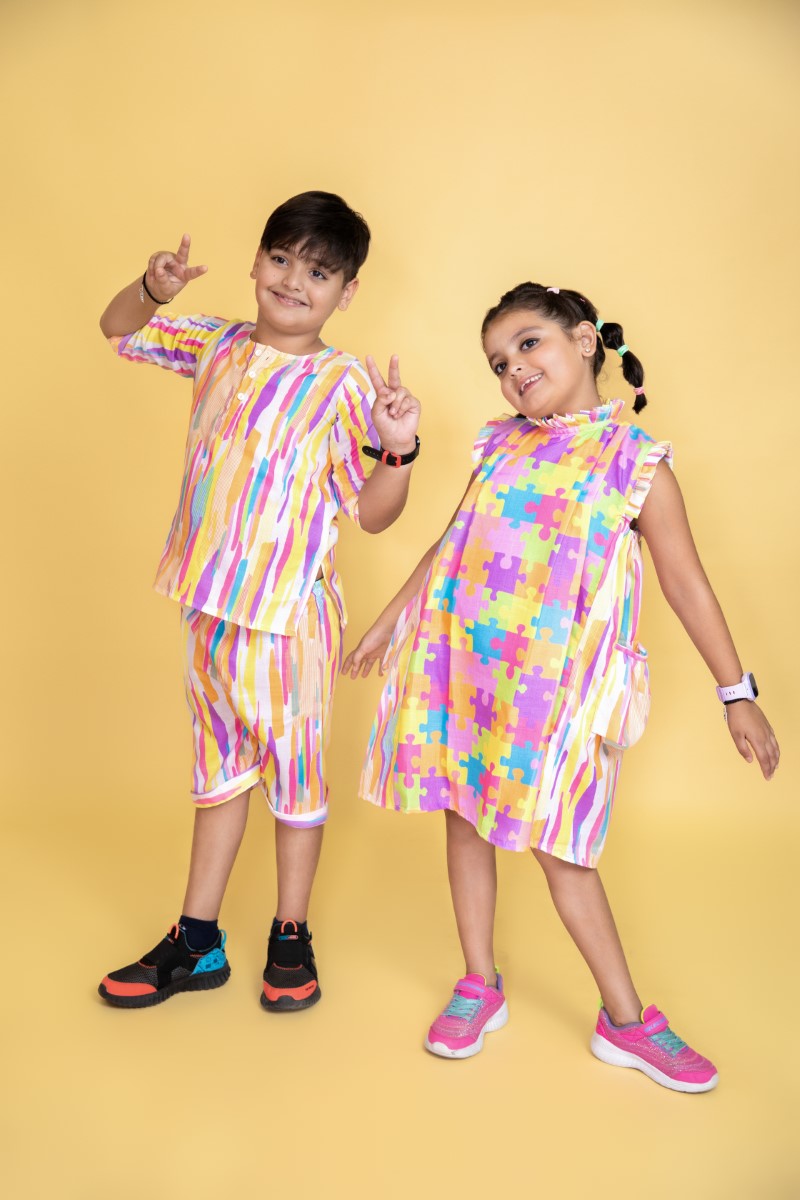 Boy & Girl “Popp”-ins Multicoloured Striped Twinnig Set Duo