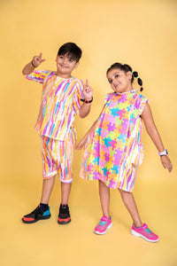 Thumbnail for Boy & Girl “Popp”-ins Multicoloured Striped Twinnig Set Duo