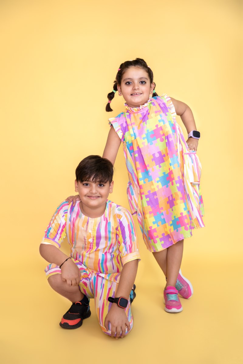 Boy & Girl “Popp”-ins Multicoloured Striped Twinnig Set Duo