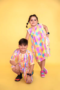 Thumbnail for Boy & Girl “Popp”-ins Multicoloured Striped Twinnig Set Duo