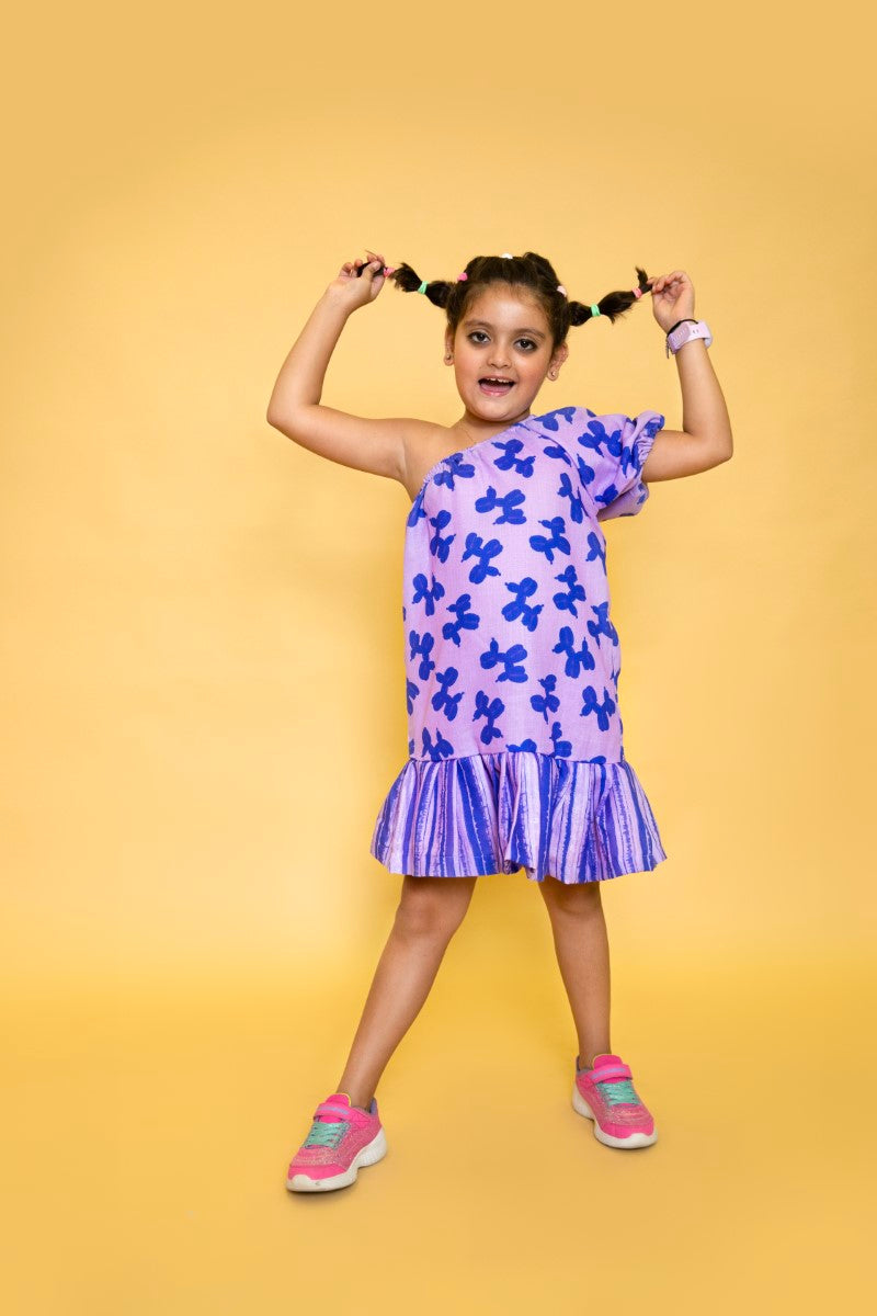 “Popp”-ins Purple Puppy Girls’ One Shoulder Dress