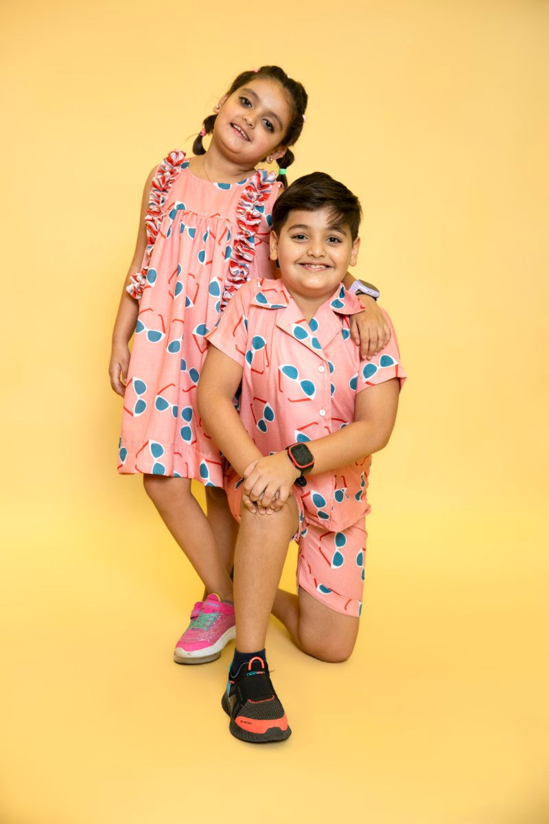 Boy & Girl “Popp”-ins Coral & Blue Twinning Set Duo