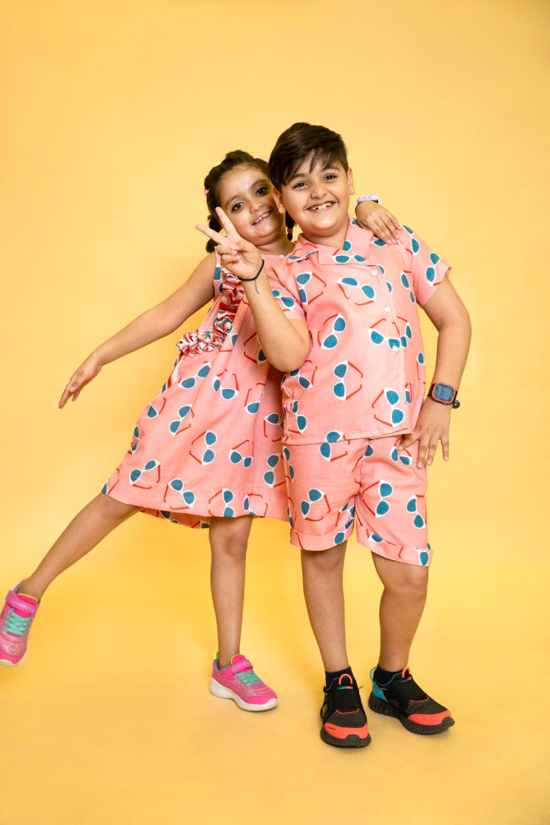 Boy & Girl “Popp”-ins Coral & Blue Twinning Set Duo