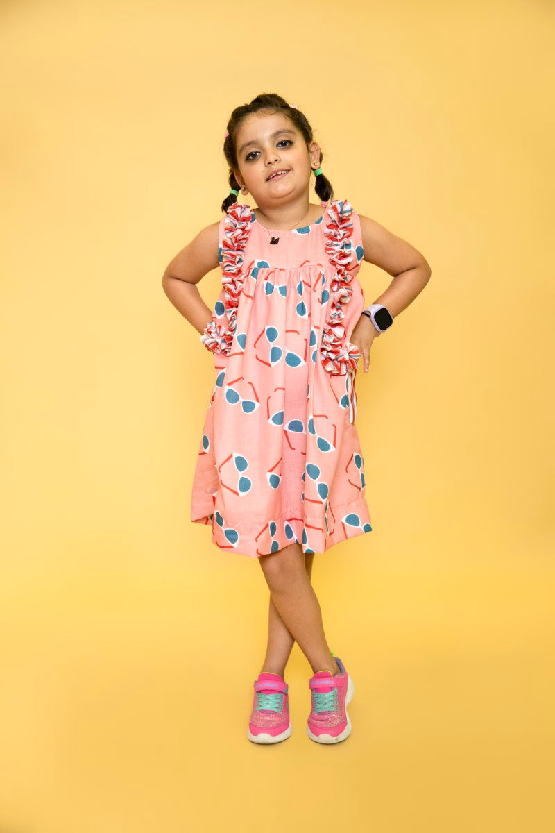 “Popp”-ins Coral & Blue Sunglasses Girls’ Dress