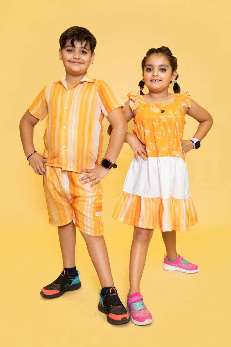 “Popo-ins” Orange Candy Striped Coords set for Boys