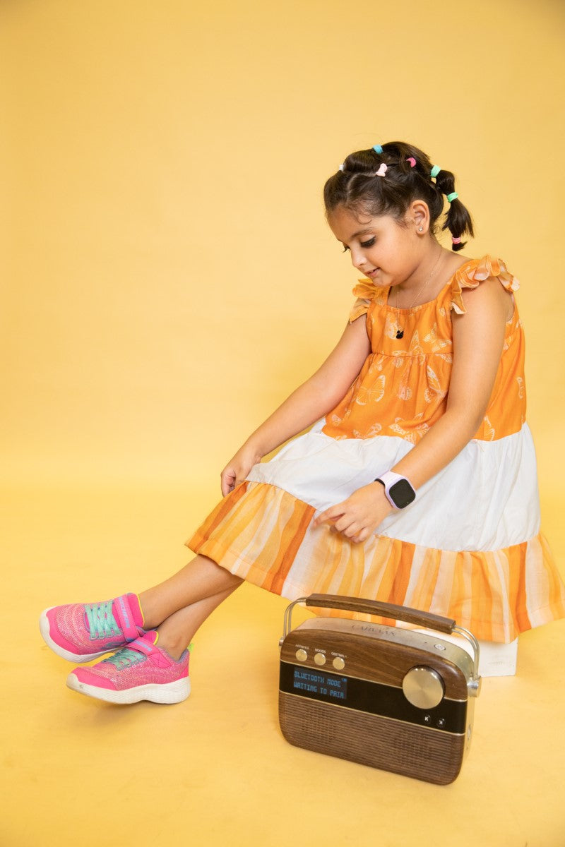 Popp”-ins Orange Candy Butterfly Sleeveless Dress For Girls