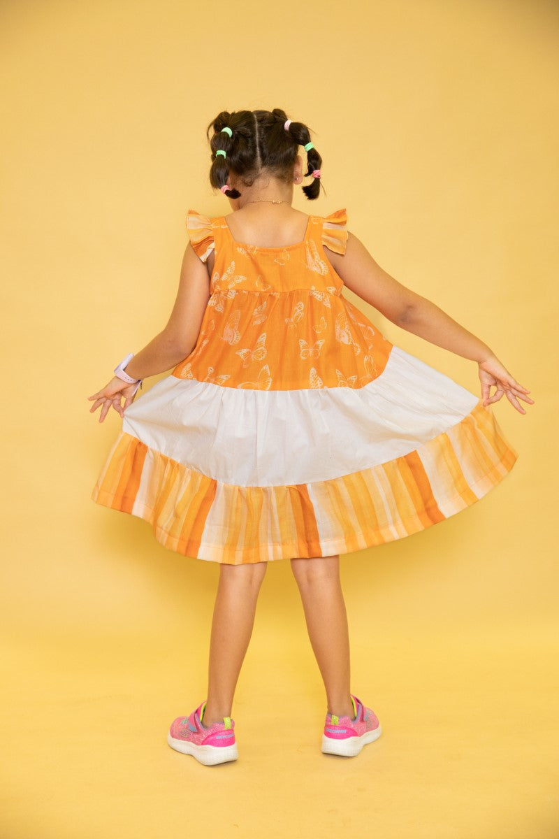 Popp”-ins Orange Candy Butterfly Sleeveless Dress For Girls