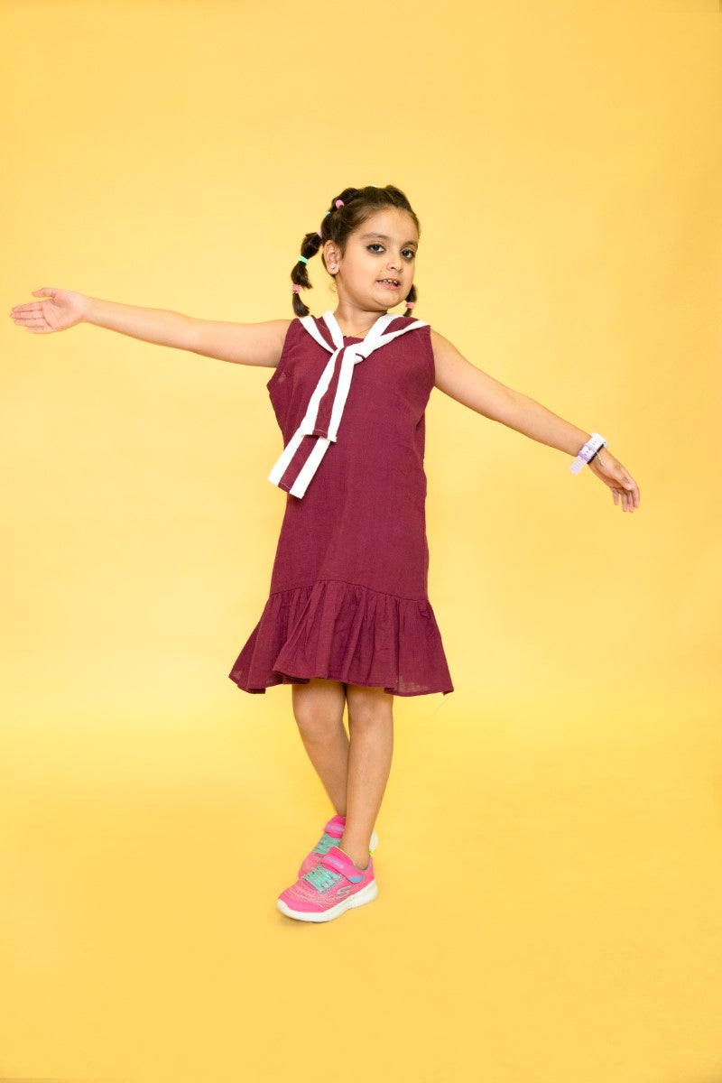 Wine Sleeveless Cotton Girls’ Dress