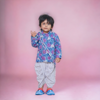 Thumbnail for Two Piece Purple Blue Cotton Traditional Kurta And Polka Dots Dhoti  Set For Boys