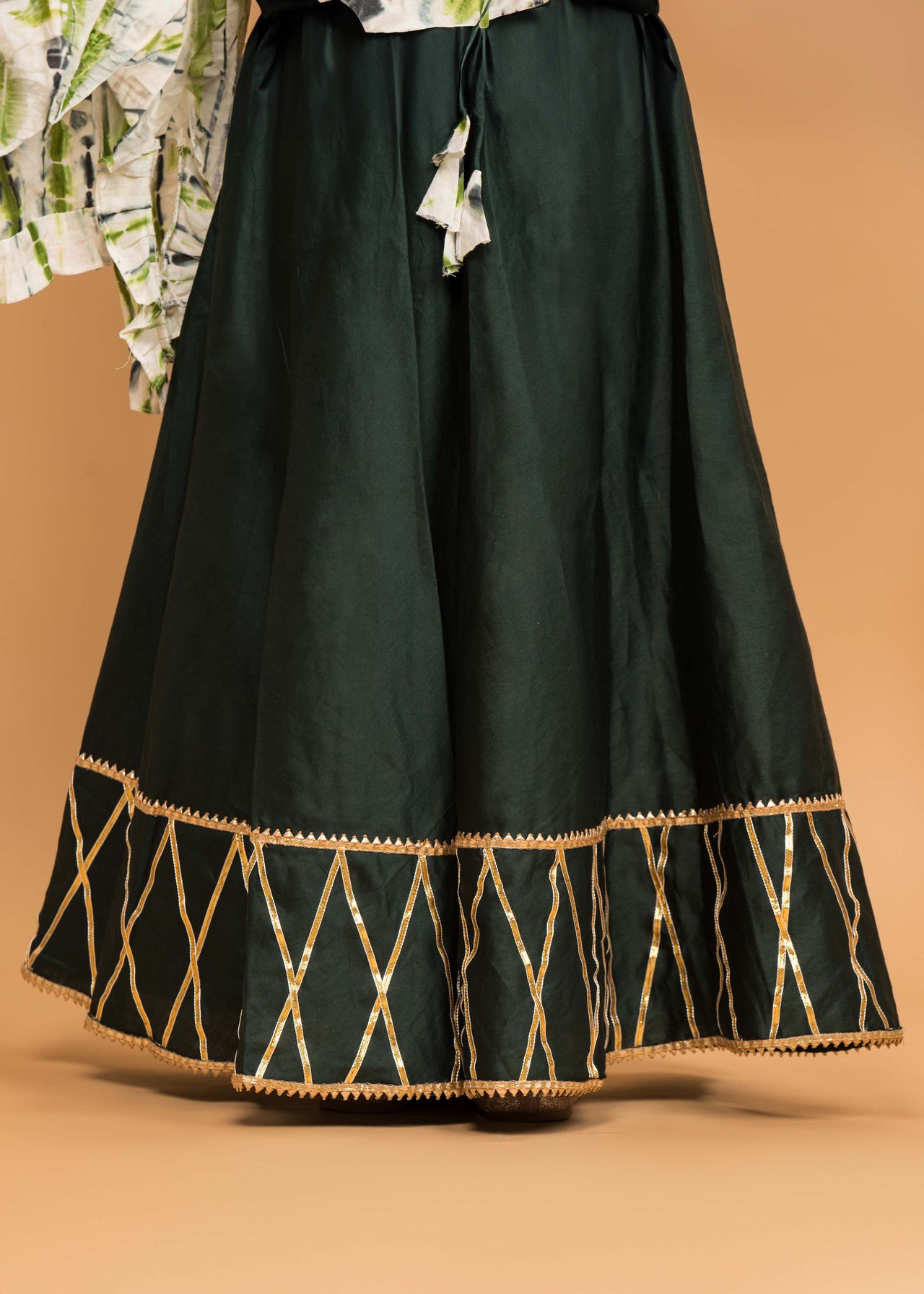 Solid green embroidered Lehnga choli dupatta set