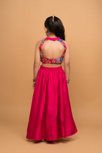 Thumbnail for Solid Fuchsia pink lehnga skirt top set