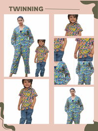 Thumbnail for Mom & Son Multicolour Floral Cotton Hand Block Printed Twinning Set Duo