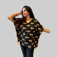 Thumbnail for Black Yellow Cheetah Print Cotton  Kaftan Top