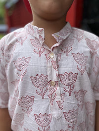 Thumbnail for Red & White lotus Print Cotton Handblock Printed Boy shirts